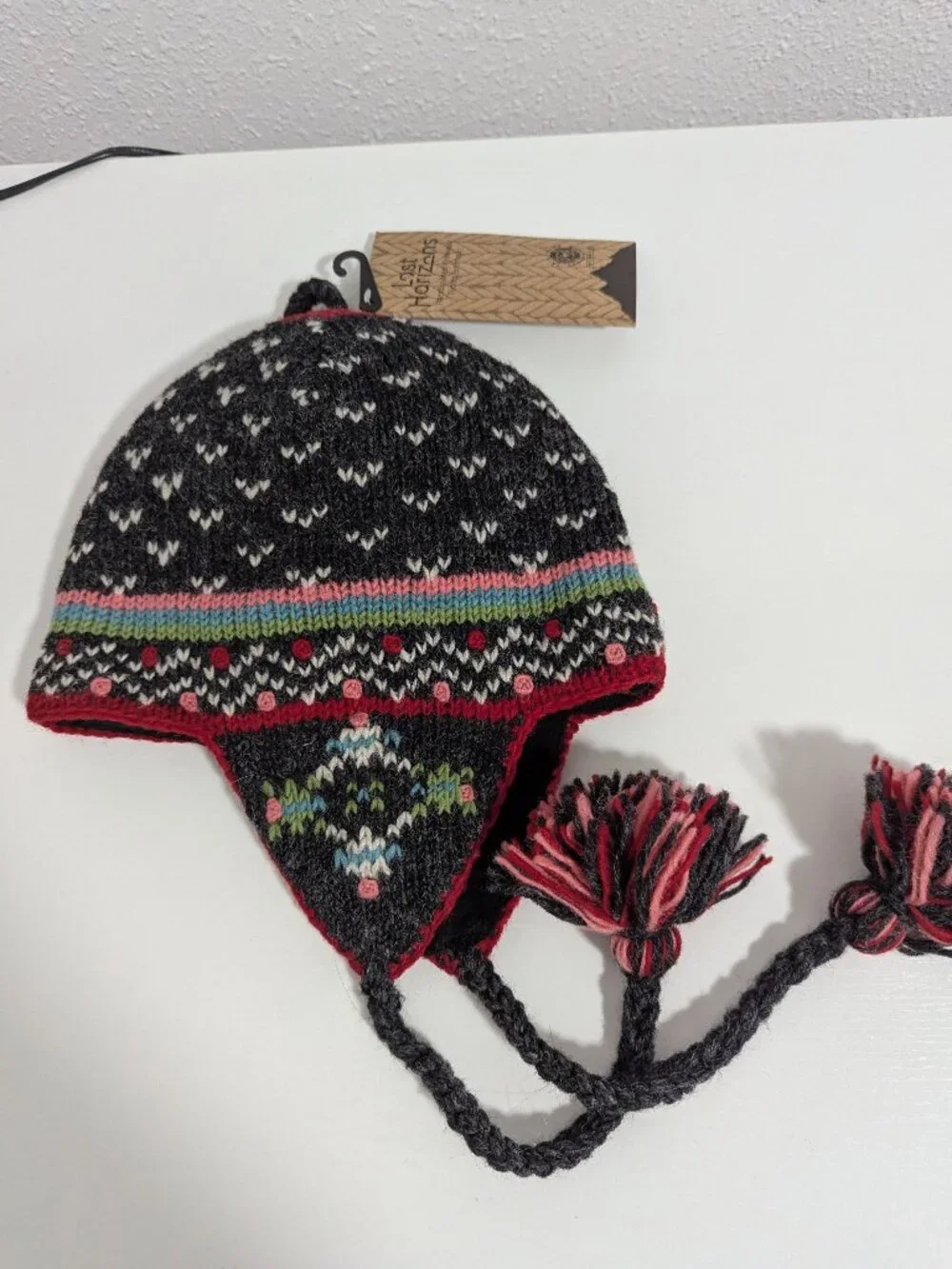 Lost Horizons Nepal Handmade Wool Earflap Beanie Hat Unisex Winter Fleeced